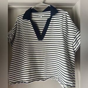 Maurices Navy and White Striped polo Top